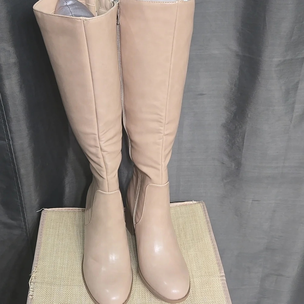 Journee Collection Over-the-Knee Block Heel Boots in Beige